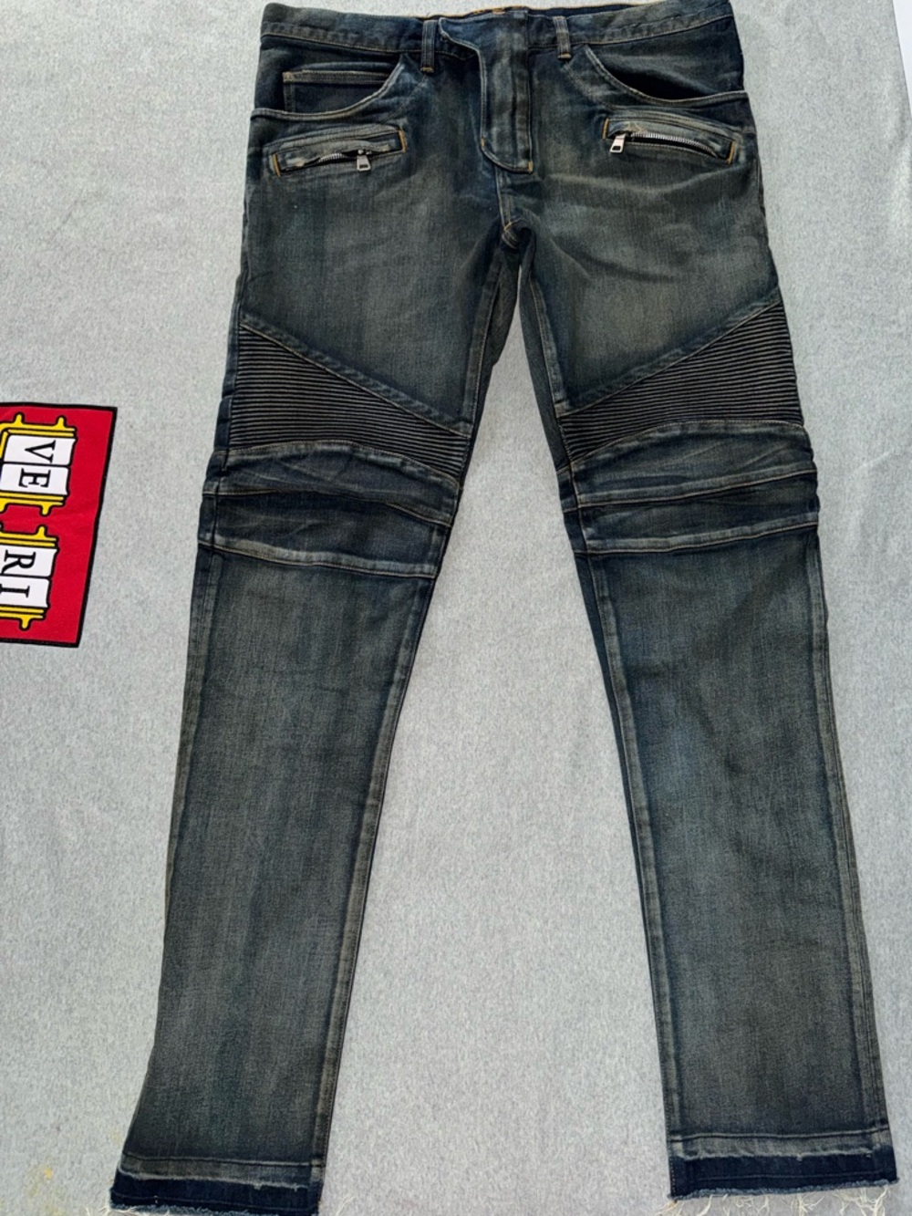 BALMAIN Men’s Ribbed Bike Blue Acid Slim Jeans‎ Italy Size 38